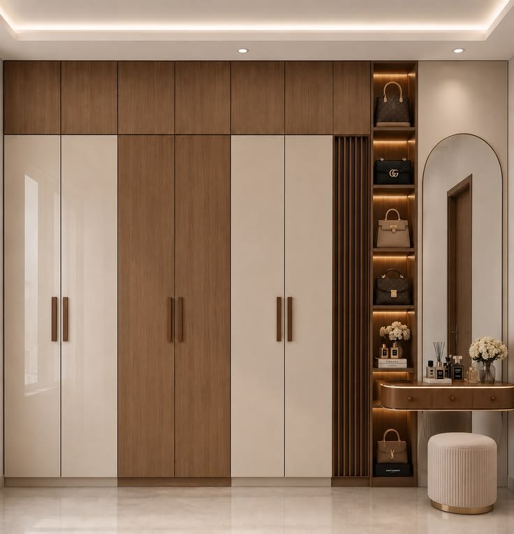 Blue and wood wardrobe